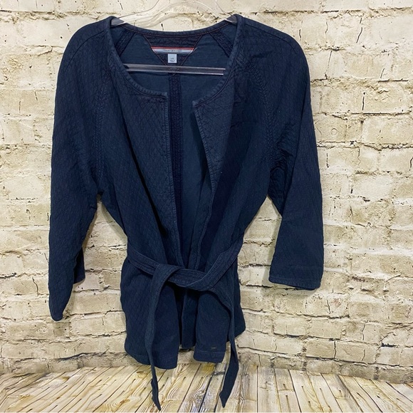 Tommy Hilfiger Navy Blue Cotton Quilted Robe Tie Waist Jacket - Picture 1 of 6